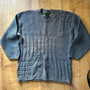 Hunt Club Patchwork Chunky Knit Crewneck Sweater - Light Blue